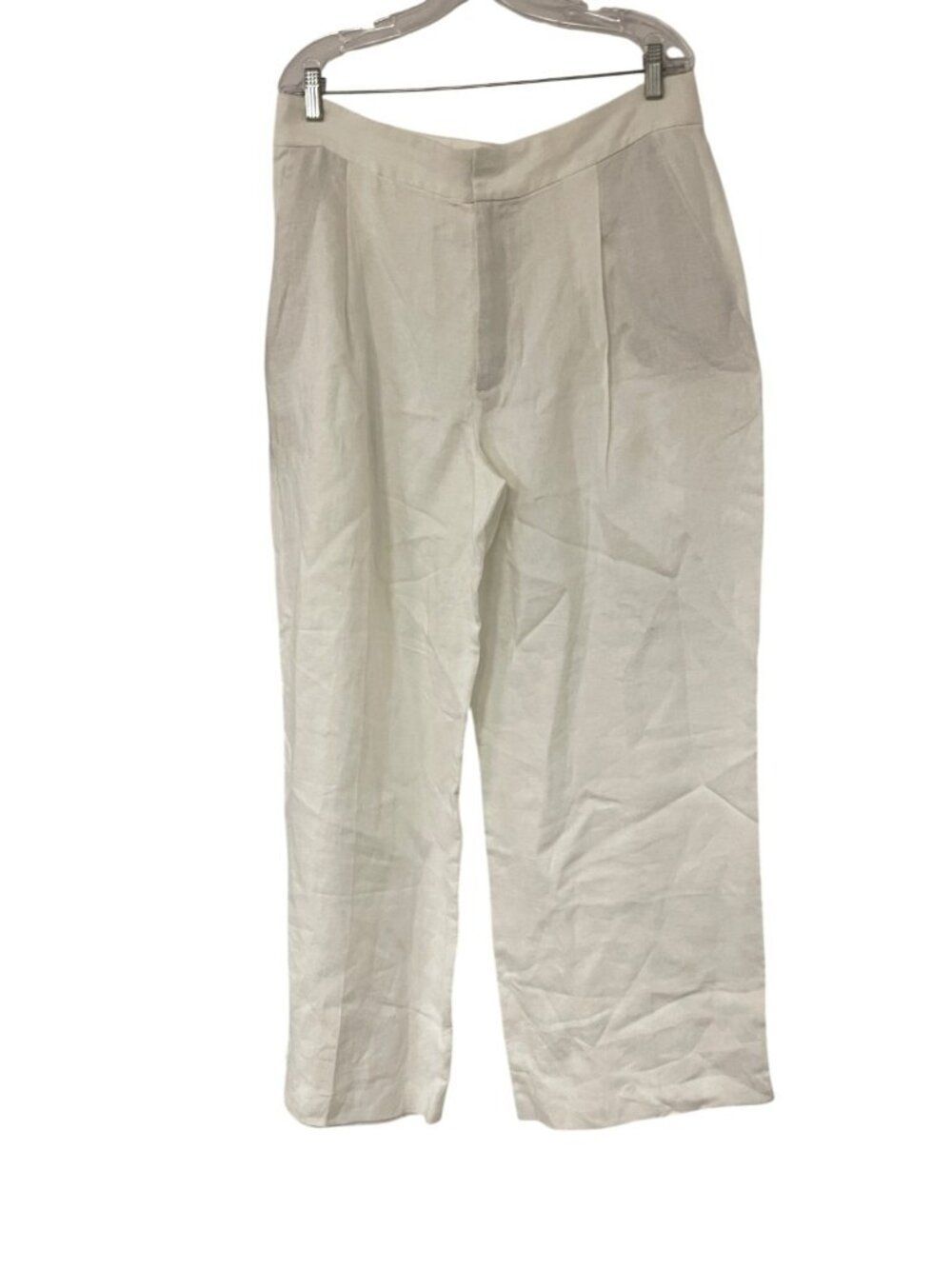 Zara Womens Trousers Pants XL High Waisted White Wide Leg Linen 3736/244 NWT